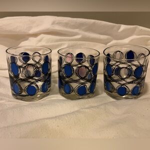 MCM midcentury modern Berta drink cocktail glasses tumbler signed set of 3 1950